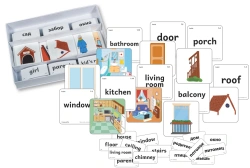Magnetic poster "My House". Box with a set of cards.(English language)