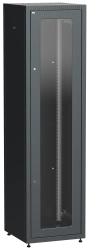 LE05-42U66-GM ITK Cupboard LINEA E 42U 600x600mm doors 2pc glass and metal black.