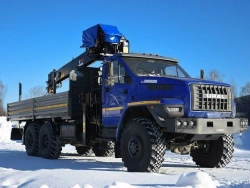 Special purpose vehicle with hydraulic loading crane of KMA type on the basis of URAL 4320 and its modifications U0K03N-4Z240