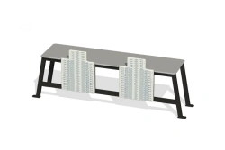 Horizontal gymnastics bench to which two sliding vandal resistant measuring rulers with measuring range are attached.