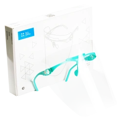 E3-CELIT polymer transparent screen for eye and respiratory protection for dentists, 1 frame, 5 shields, frame colour green