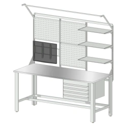 Locksmith's workbench with shelves, punch panels and drawer cabinet 1800x800 mm. (height 2100 mm)