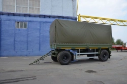 Trailer Politrans 84282-040. In version: platform with decking, with ladders, with racks, with frame extenders, with flatbed in