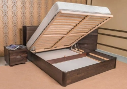 Double wooden bed with lifting mechanism Bashkir Furniture Factory brand