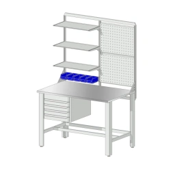 Locksmith's workbench with 304 stainless steel worktop, with shelves, perforated panels and drawer cabinet 1200x800