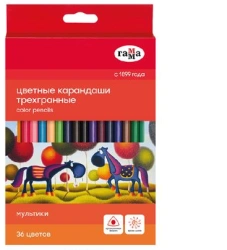 Coloured pencils Gamma "Cartoons", 36 colours, three-edged, sharpened, cardboard pack, europodweight