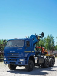 Special purpose vehicle with hydraulic loading crane of MKMA type on the basis of KAMAZ 43118 and its modifications 41K37N-UC