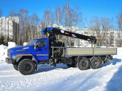 Special purpose vehicle with hydraulic loading crane of MKMA type on the basis of URAL 4320 and its modifications U0K06N-4Z025