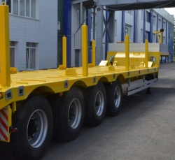 Semitrailer Politrans 94165-080. In the version: metal platform with decking, with racks (cones), with modulator, pneumatic axia