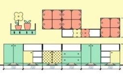 Set of furniture game mod.2 "Flowers". Size (w x d x h): 4200x420x2070mm. (Furniture for kindergartens brand "Interior" series