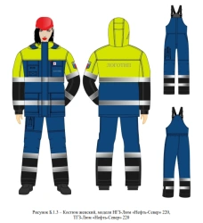 Women's costume (jacket with hood, overalls, waistcoat) signal high visibility (2 class), for protection from elevated temperatu