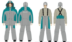 Men's high visibility signal suit (jacket, dungaree) for protection against low temperatures made of polyester antiseptic fabric