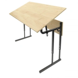 Pupil's table two-seater adjustable with adjustable slope of the table top