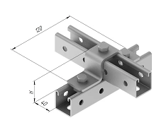 Rectangular bracket for profile SMUP 41x41 SMA 631, with overall dimensions from 40x45x120 mm to 40x86x120 mm, with a thickness