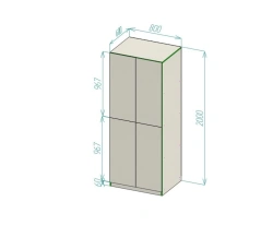 Double-leaf combined wardrobe with 4 doors 800x600x2000