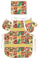 Kitchen set: apron, mitt, mitt, towel