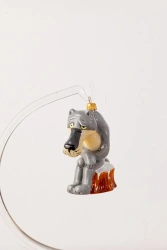 Licence Christmas tree toy made of glass "Wolf on a stump"