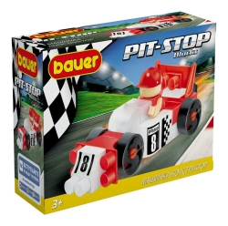 Toy children's educational constructor Bauer series "Pit Stop" set "Racing car" in a box (colour red, white). 30 elements