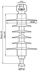 Suspension rod insulator with ribbed sheath made of organosilicon rubber PSPKr 120-3/0,6-PR-GP-2