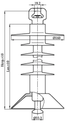 Suspension rod insulator with ribbed sheath made of organosilicon rubber PSPKr 70-3/0,6-E-GP-2