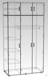 Closed wardrobe with mezzanine and shelves