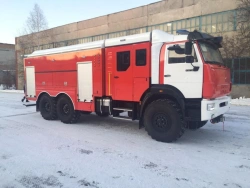 Fire tanker truck with the system of pumping and hose systems operability in extremely low temperatures conditions.