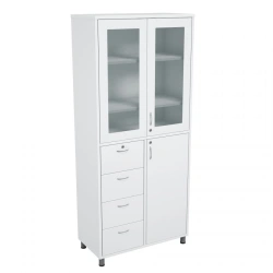 Medical metal cupboard two-section double-door with metal-glass doors with four drawers for medicines SHMM - 2.2.2