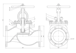 Shut-off flanged bore valve DN 150 PN 16 series 458 (KMIA.491125.005)