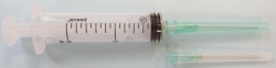 Injection syringe three-component single use sterile type "Luer" with nominal capacity of 10 ml with two needles