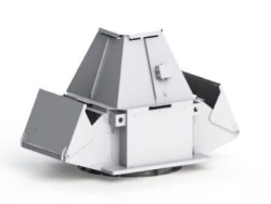 Radial roof ventilators with upward air discharge