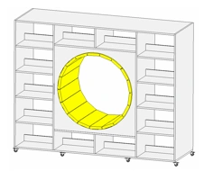 2-sided shelving unit with a seat in the form of a circle