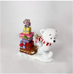 Handmade glass Christmas tree toy "Bear carrying presents"