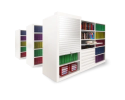 Stationary metal shelving unit