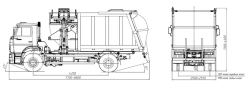 Side-loading rubbish truck KMB-7028-08 on KAMAZ 53605 chassis in 53605-A5, 53605-5H modifications.