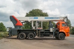 Telescopic hydraulic lift with gooseneck AGP-43T KAMAZ-6520 42M 450/280/120KG 25.8/22.5/19.5M