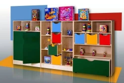 Toy wall with coloured drawers 752