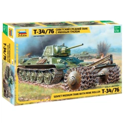 Assembled model Soviet medium tank with mine trawl T-34/76