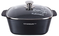 Cast aluminium 6,5l saucepan (with non-stick coating) TM Kukmara, with glass lid, "Titanium Pro" line