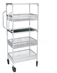 TVi-01-MSK(MSC-516) Shelf trolley with three lattice metal shelves-baskets and two shelves made of stainless steel.
