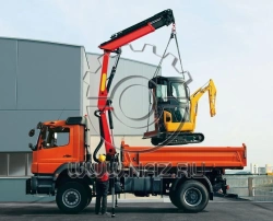 Flatbed platform, type 67067, modification 67067F with CMU manufactured by Ural Plant of Lifting Mechanisms LLC (UZPM LLC) on KA