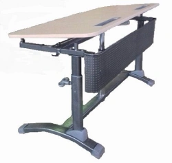Two-seater pupil's table with full adjustment of the table height within the range from 2-6 and the angle of the table top incli
