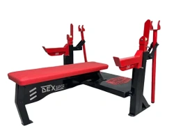 Powerlifting jack stand with bench, safety stops and partner platform