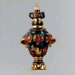 Christmas tree toy made of glass "Russian samovar black"