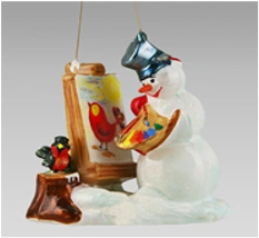 Handmade glass Christmas tree toy "Snowman-painter"