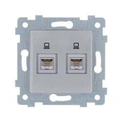 "Maria" Low-voltage socket outlet mechanism PC/PC 2 sockets sqr.set. RKT2-471 "aluminium"