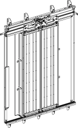 Elevator shaft doors with rated fire resistance limit, double-leaf horizontal-sliding with thermal insulation of sashes: central