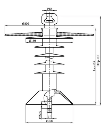 Suspended rod insulator with ribbed shell made of organosilicon rubber PSPKr 100-25/0,95-EZE-GU-1