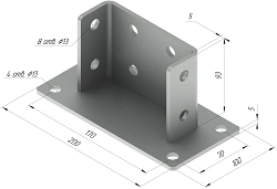Support SM-F8, with overall dimensions 200x100x93 mm, metal thickness 5,0 mm, thermodiffusion galvanisation.