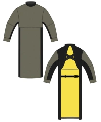 Men's apron for protection against sparks and splashes of molten metal, scale made of flame-resistant cotton fabric and thermo-f