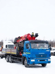 Special purpose vehicle with hydraulic loading crane of MKMA type on the basis of KAMAZ 65117 and its modifications 64K06N-UC